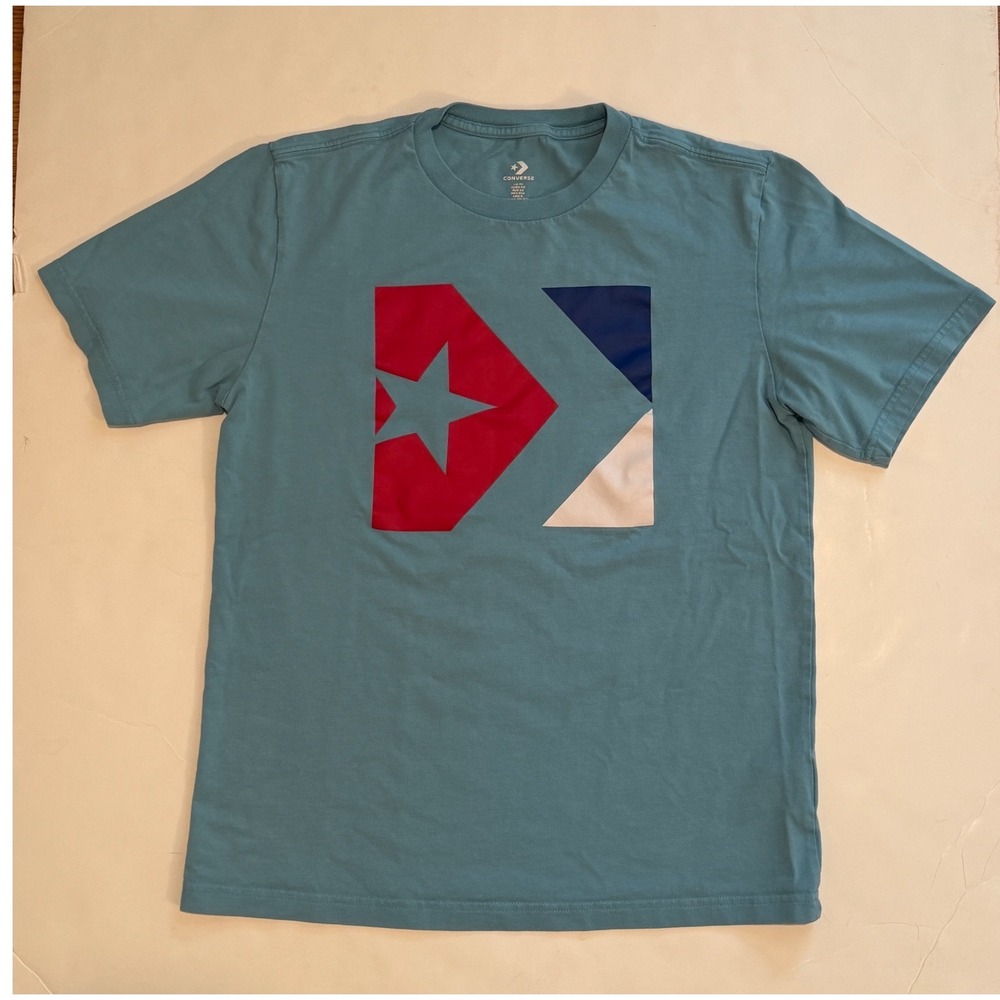 Converse Mens Teal Blue Star Chevron Graphic Logo Short Sleeve T-Shirt XS